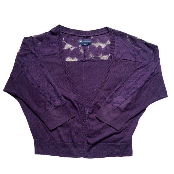 American Eagle Outfitters Purple Lace Quarter Sleeve Cardigan Button Up Sweater - Picture 1 of 4
